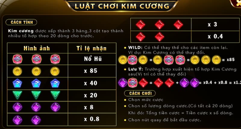 Kim cương Hit Club: Game đổi thưởng trực tuyến siêu hấp dẫn 2 Luật chơi game Kim Cương tại cổng trò chơi Hitclub