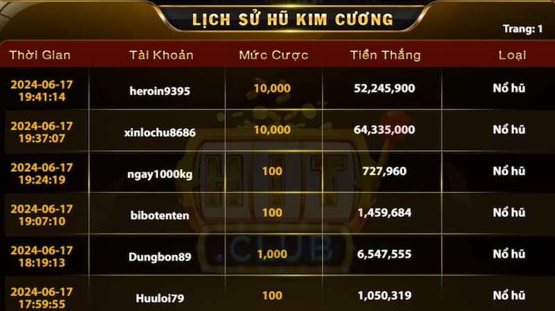 Kim cương Hit Club: Game đổi thưởng trực tuyến siêu hấp dẫn 4 Xem lịch sử nổ hũ trong game